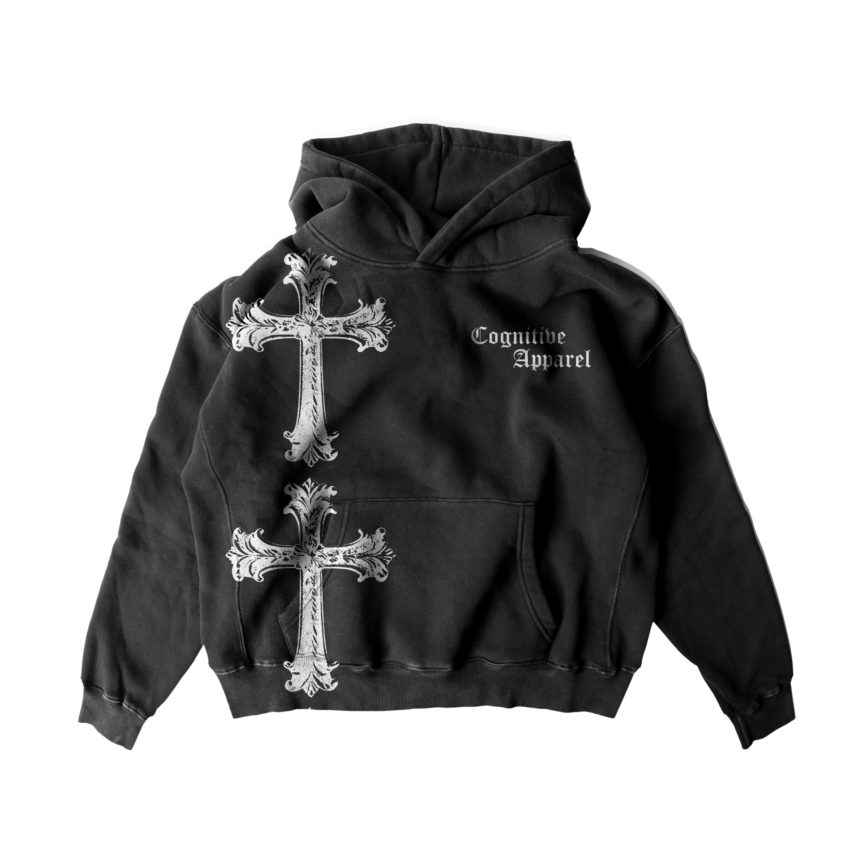 Oversized double cross Black hoodie